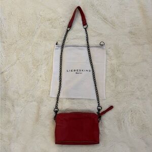 LIEBESKIND Berlin Red Leather Mini Crossbody Bag Chain Strap Cowhide